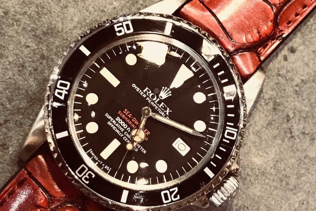 Bracelet Montre Alligator Bottier Rouge - Montre Rolex Sea Dweller 1665 Double Red