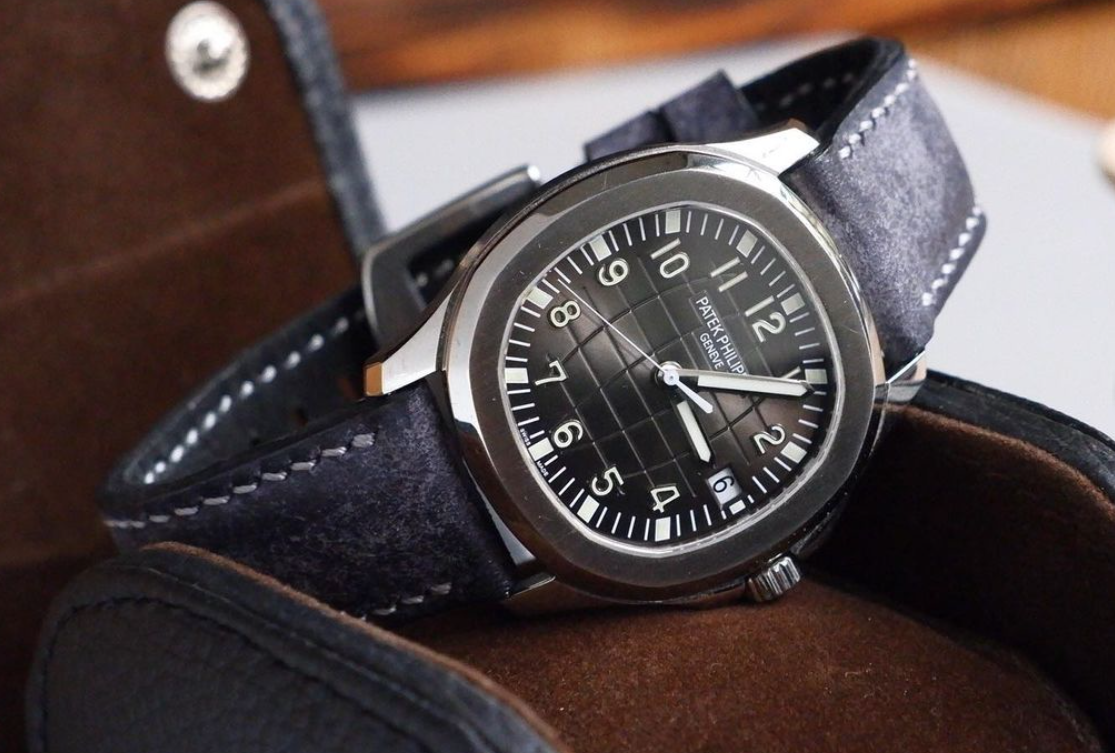Bracelet de montre en cuir de veau gris crue pour montre Patek